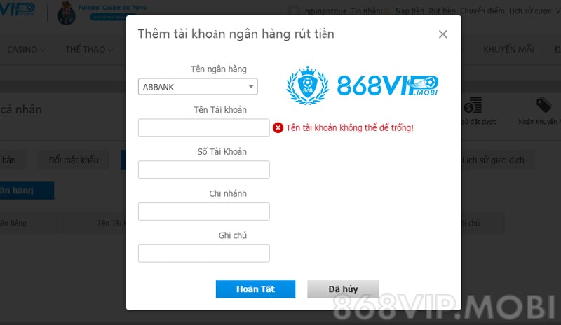 Những tiêu chí đánh giá quá trình rút tiền tại nhà cái 868VIP